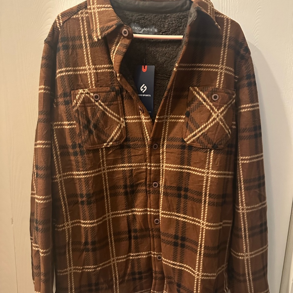Brown Plaid Sherpa-Lined Shirt Jacket